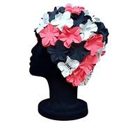 CHEX Anzio Thermal Rubber Floral Ladies Classic Retro 3D Flower Petal 3 Colour Stunning Vintage Style Swimming Hat Swim Cap Generous One Size Adults (Black/White/Hot Pink)