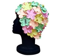 CHEX Anzio Thermal Rubber Floral Ladies Classic Retro 3D Flower Petal 4 Colour Stunning Vintage Art Deco Look Swimming Hat Swim Cap Generous One Size Adults (Pink/Green/Yellow/Peach)