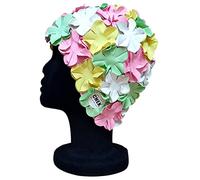 CHEX Anzio Thermal Rubber Floral Ladies Classic Retro 3D Flower Petal 4 Colour Stunning Vintage Art Deco Look Swimming Hat Swim Cap Generous One Size Adults (Yellow/Green/Pink/White)