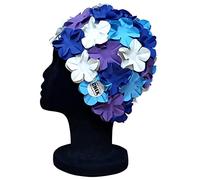 CHEX Anzio Thermal Rubber Floral Ladies Classic Retro 3D Flower Petal 4 Colour Stunning Vintage Art Deco Look Swimming Hat Swim Cap Generous One Size Adults (Purple/White/Navy/Sky)