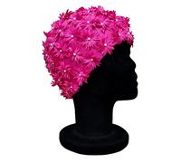 CHEX Daisy Ladies Elasticated Swimming Hat Embellished With Frilly Flowers Studded With Pearl Effect Beads Detailing Swim Cap One Size Adults (Pink)
