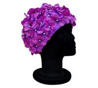 CHEX Ladies Lily Elasticated Swimming Hat Embellished With 3D Flower Petals Imitation Pearl Centre Swim Cap One Size Adults Soft Easy Pull On (Purple)