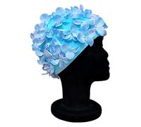 CHEX Ladies Lily Elasticated Swimming Hat Embellished With 3D Flower Petals Imitation Pearl Centre Swim Cap One Size Adults Soft Easy Pull On (Blue)
