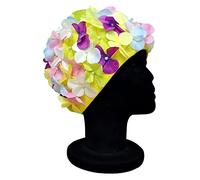 CHEX Ladies Lily Elasticated Swimming Hat Yellow Pink Purple Blue Decorated With 3D Flower Petals Imitation Pearls Swim Cap One Size Adults Soft Easy Pull On (Multicolour)