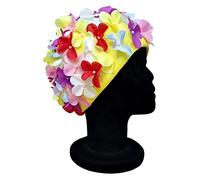 CHEX Ladies Lily Elasticated Swimming Hat Yellow Pink Purple Blue Red Decorated With 3D Flower Petals Imitation Pearls Swim Cap One Size Adults Soft Easy Pull On (Multicolour Red)