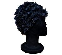 CHEX Ladies Pinks Elasticated Swimming Hat Decorated Solid colour With Matching Frilly Floral Petals In A Swim Cap One Size Adults Soft And Easy To Pull On (Black)