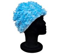 CHEX Ladies Pinks Elasticated Swimming Hat Decorated Solid colour With Matching Frilly Floral Petals In A Swim Cap One Size Adults Soft And Easy To Pull On (Blue)