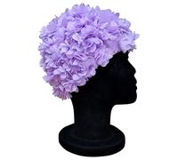 CHEX Ladies Pinks Elasticated Swimming Hat Decorated Solid colour With Matching Frilly Floral Petals In A Swim Cap One Size Adults Soft And Easy To Pull On (Lilac)