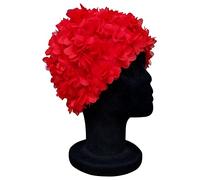 CHEX Ladies Pinks Elasticated Swimming Hat Decorated Solid colour With Matching Frilly Floral Petals In A Swim Cap One Size Adults Soft And Easy To Pull On (Red)