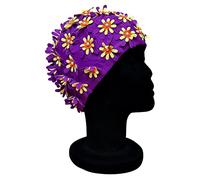 CHEX Ladies Rose Elasticated Swimming Hat Decorated Multicolour Floral Detailing Retro Style Swim Cap One Size Adults Soft And Easy Pull On (Purple)