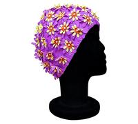CHEX Ladies Rose Elasticated Swimming Hat Decorated Multicolour Floral Detailing Retro Style Swim Cap One Size Adults Soft And Easy Pull On (Lilac)