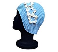 CHEX Lucca Waffle Bubble Single Colour Floral Ladies Classic Retro 3 Flower 2 Colour Row 3D Petal Stylish Vintage Swimming Hat Swim Cap Average One Size Adults (Sky Blue/White)