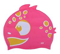 CHEX Stretchy Silicone Unisex Girls Boys 3-7 Years One Piece Swimming Hat Swim Cap Spotty Fish Double Fin Print Design One Size Pull On Swim Hat (Pink)
