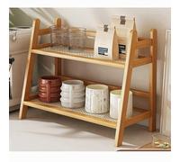 CHEXIY Kitchen Table Spice Rack, Household 2 Level Cup Storage, Cabinet Coffee Cup, Cup Bamboo Shelf, Simple Bamboo Flower Holder Bookshelf (Wood Colour, Large)