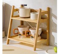 CHEXIY Kitchen Table Spice Rack, Household 2 Tier Mug Storage, Cabinet Coffee Cup, Mug Asphalt Shelf, Simple Bamboo Flower Holder Bookshelf (Wood Colour, S)
