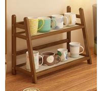 CHEXIY Kitchen Table Spice Rack, Household 2 Tier Mug Storage, Cabinet Coffee Cup, Mug Asphalt Shelf, Simple Bamboo Flower Holder Bookshelf (Brown, Large)