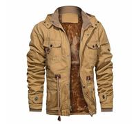 CHEXPEL Men's Thick Winter Jackets with Hood Fleece Lining Cotton Military Jackets Work Coats with Cargo Pockets Khaki 3XL