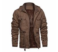 CHEXPEL Men's Thick Winter Jackets with Hood Fleece Lining Cotton Military Jackets Work Jackets with Cargo Pockets Outwear, Brown-01, XX-L