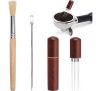 CHEYLIZI Espresso Distribution Tool 6 Needle Espresso Coffee Stirrer 0.4mm Thick Espresso Stirrer with Nature Wood Handle and Stand Coffee Stirrer Tool with Coffee Art Pen and Coffee Brush for Barista