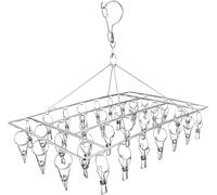 CHEYLIZI Metal Sock Hanger, Stainless Steel Drying Rack with 40pcs Pegs and Swivel Hook, Windproof Laundry Metal Square Hanger for Socks, Underwear