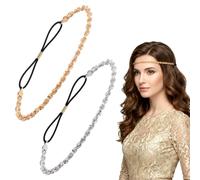 Cheynn Pack of 2 Women's Glitter Headpieces, Gold Silver Hair Band, Sequin Headband, Boho Headband, Adjustable Headband, Hair Accessories, Elastic Hair Bands for Weddings, Parties, Birthdays, Carnival