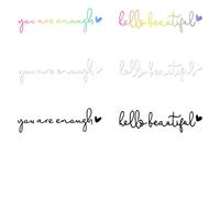 Cheynn Pack of 6 Rear View Mirror Stickers, 3 Colours "hello beautiful" "you are enough" Affirmations Car Sticker Funny Car Window Sticker Rear Window Sticker Car Mirror Sticker for Women Men