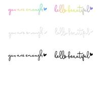 Cheynn Pack of 6 rear view mirror stickers, affirmations car sticker "hello beautiful" "you are enough" funny car window sticker, 3 colours, car mirror sticker, rear window sticker for women
