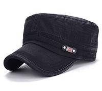 ChezAbbey Military Flat Top Cap Army Cadet Cotton Adjustable Hat Unisex Basic Quick Dry Baseball Hat for Men Women, A- Black, One size