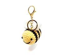 CHEZBABY Handmade Crochet Cute Bag Charm Key Chain Car Keyring Handbag Cute Purse Charm Pendant for Man and Women, Bee, Medium