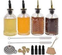 ChezMax Syrup Dispenser Bottles Set of 4, Simple Syrup Bottle for Coffee Bar Accessories, 7 oz Glass Coffee Syrup Dispenser Syrup Containers for Maple Honey Syrup Oil, with Metal Pour Spouts & Labels