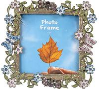 ChezMax Vintage 4x4 Square Floral Picture Frame, Retro Metal Ornate Flower Frame with Glass, Tabletop and Wall Hanging Home Decor, Decorative Gallery Art Photo Display