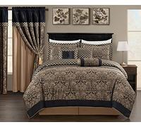 Chezmoi Collection 7-Piece Black/Gold Diamond Floral Medallion Jacquard Woven Comforter Set, King