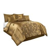 Chezmoi Collection 7-Piece Jacquard Floral Comforter Set (King, Gold), Polyester Blend