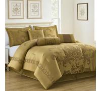 Chezmoi Collection 7-Piece Jacquard Floral Comforter Set (Queen, Gold)