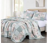 Chezmoi Collection Abbi 3-Piece Garden Floral Vintage Washed 100%-Cotton Ruffle Trim Patchwork Quilt Set (Queen)