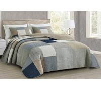 Chezmoi Collection Addy 3-Piece Navy Blue White Gray Taupe Plaid Patchwork Quilt Set - Pre-Washed Cotton Coverlet - Lightweight Reversible Bedspread, Queen Size