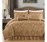 Chezmoi Collection Adelle 7-Piece Paisley Jacquard Embroidered Comforter Bedding Set, Queen Size
