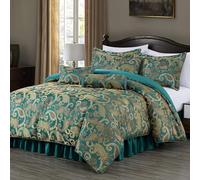Chezmoi Collection Adelle 7-Piece Paisley Jacquard Embroidered Comforter Bedding Set, Queen, Teal