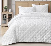 Chezmoi Collection Annabelle 3-Piece White Queen Size Quilt Set - Diamond Ruffle Stone-Washed Microfiber Soft Lightweight Quilted Bedspread Set for All Seasons