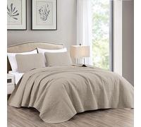 Chezmoi Collection Austin 3-Piece Bedspread Set, Microfiber, Khaki, King