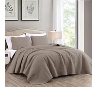 Chezmoi Collection Austin 3-Piece Oversized (118"x106") Bedspread Coverlet Set King, Taupe, Microfiber