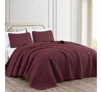Chezmoi Collection Austin 3-Piece Oversized Bedspread Coverlet Set (King, Burgundy), Polyester