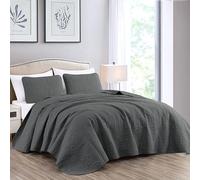Chezmoi Collection Austin 3-Piece Oversized Bedspread Coverlet Set (King, Charcoal), Polyester