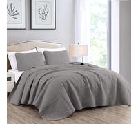 Chezmoi Collection Austin 3-Piece Oversized Bedspread Coverlet Set (King, Gray), Microfiber