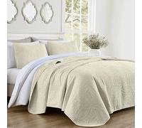 Chezmoi Collection Austin 3-Piece Oversized Bedspread Coverlet Set (King, Ivory), Polyester