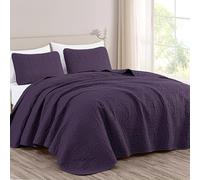 Chezmoi Collection Austin 3-Piece Oversized Bedspread Coverlet Set (King, Purple), Microfiber