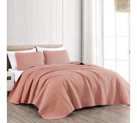 Chezmoi Collection Austin 3-Piece Oversized Bedspread Coverlet Set (King, Salmon), Polyester