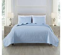 Chezmoi Collection Austin 3-Piece Oversized Bedspread Coverlet Set (Queen, Chambray Blue)