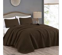 Chezmoi Collection Austin 3-Piece Oversized Bedspread Coverlet Set (Queen, Chocolate), Polyester