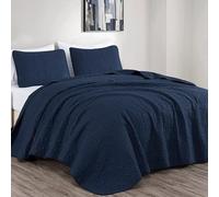 Chezmoi Collection Austin 3-Piece Oversized Bedspread Coverlet Set (Queen, Navy), Microfiber